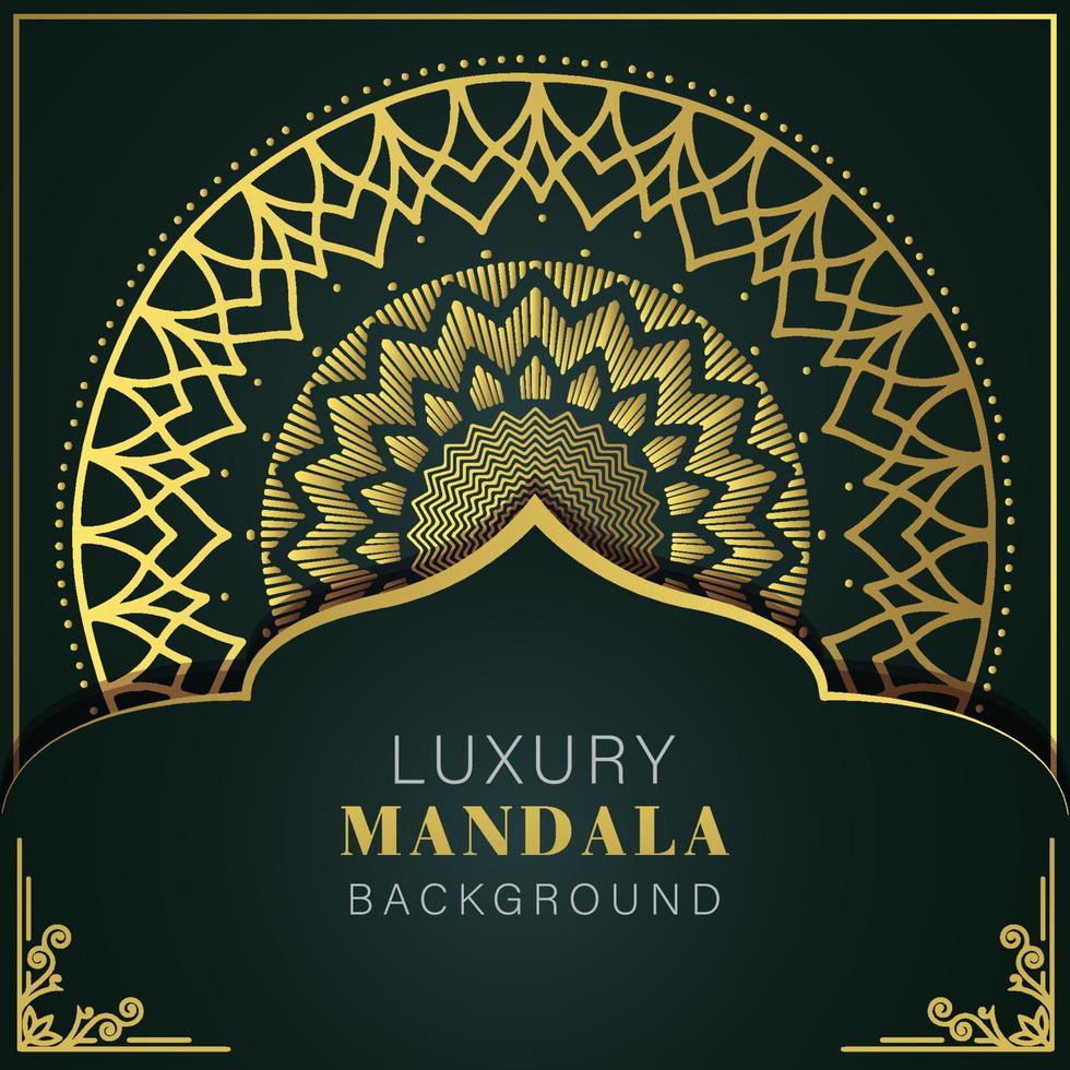 lusso mandala d'oro con un' nero sfondo elegante design per anniversario invito alcanna vettore