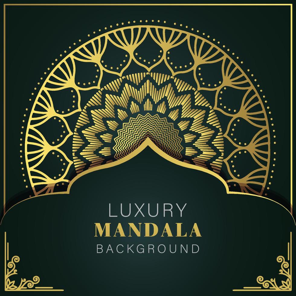 lusso mandala d'oro con un' nero sfondo elegante design per anniversario invito alcanna vettore