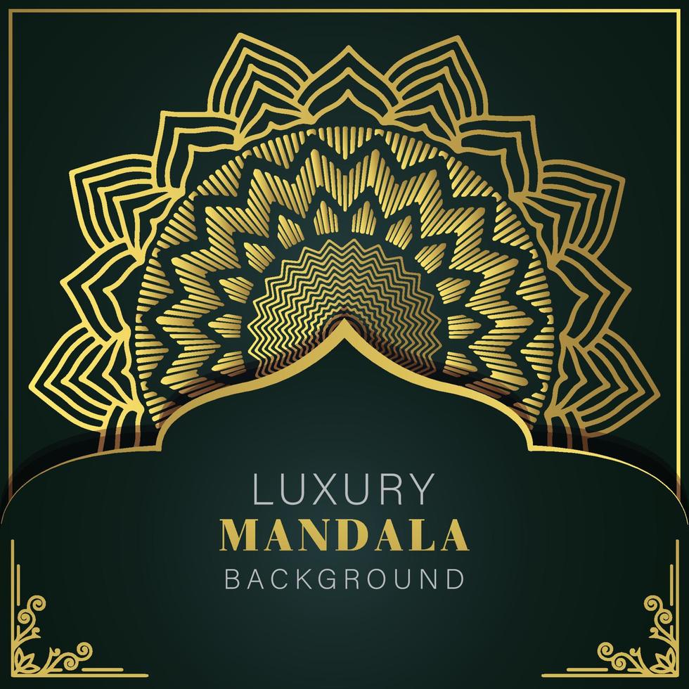 lusso mandala d'oro con un' nero sfondo elegante design per anniversario invito alcanna vettore