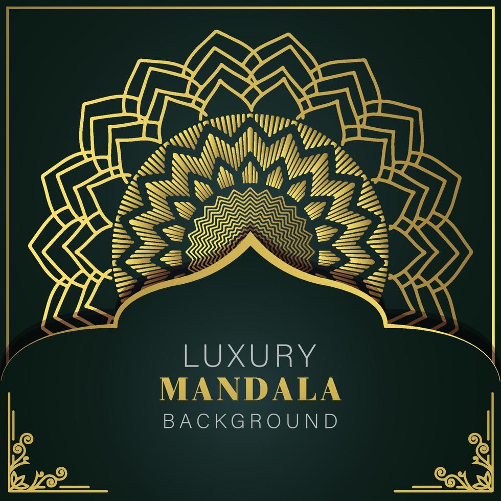 lusso mandala d'oro con un' nero sfondo elegante design per anniversario invito alcanna vettore