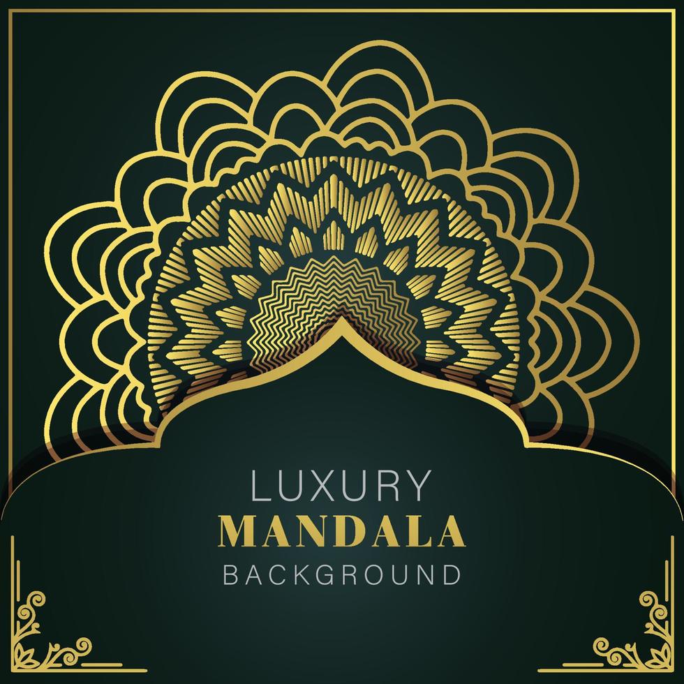 lusso mandala d'oro con un' nero sfondo elegante design per anniversario invito alcanna vettore