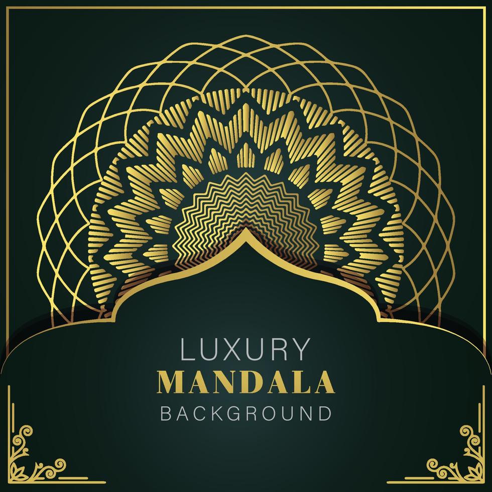 lusso mandala d'oro con un' nero sfondo elegante design per anniversario invito alcanna vettore