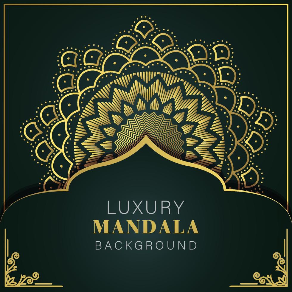 lusso mandala d'oro con un' nero sfondo elegante design per anniversario invito alcanna vettore