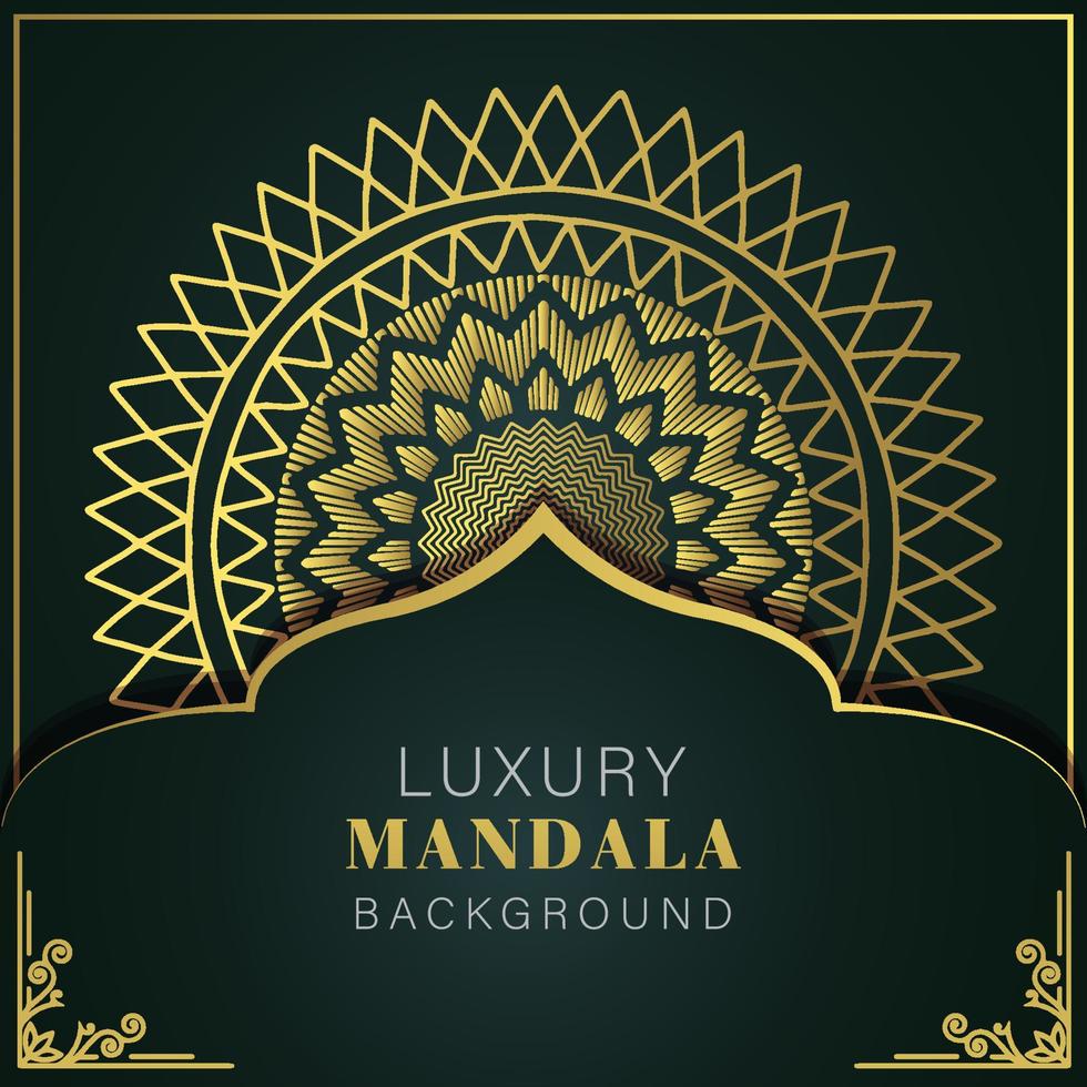 lusso mandala d'oro con un' nero sfondo elegante design per anniversario invito alcanna vettore