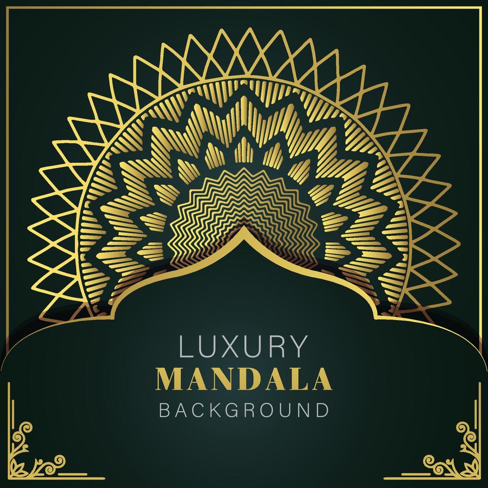 lusso mandala d'oro con un' nero sfondo elegante design per anniversario invito alcanna vettore