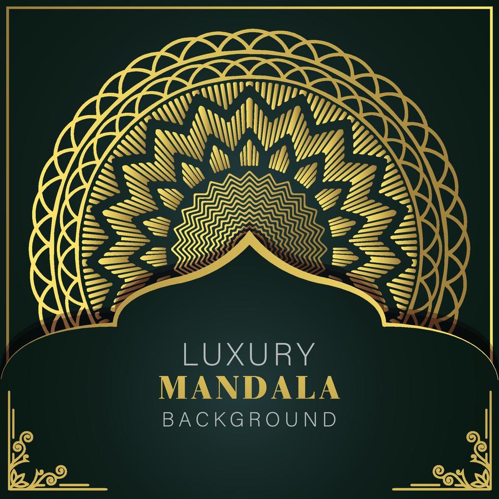 lusso mandala d'oro con un' nero sfondo elegante design per anniversario invito alcanna vettore