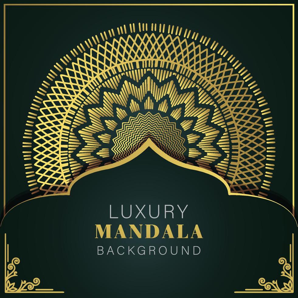 lusso mandala d'oro con un' nero sfondo elegante design per anniversario invito alcanna vettore