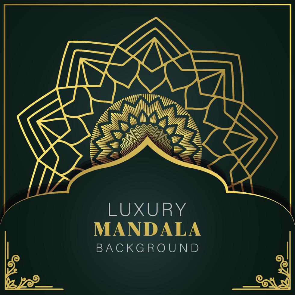 lusso mandala d'oro con un' nero sfondo elegante design per anniversario invito alcanna vettore