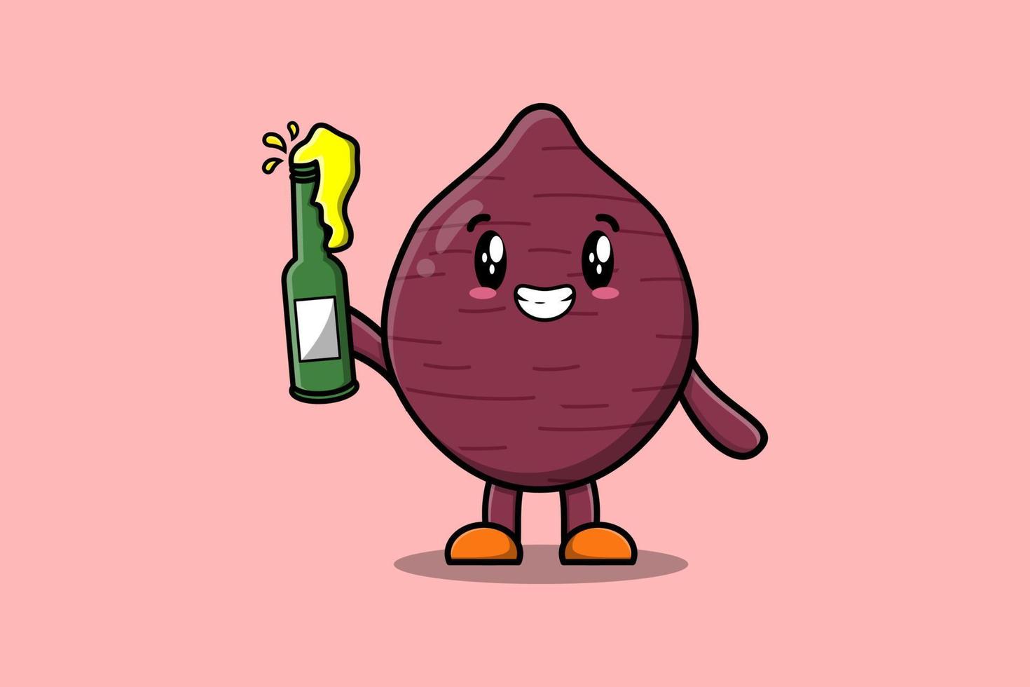 cartone animato personaggio dolce Patata con bibita bottiglia vettore