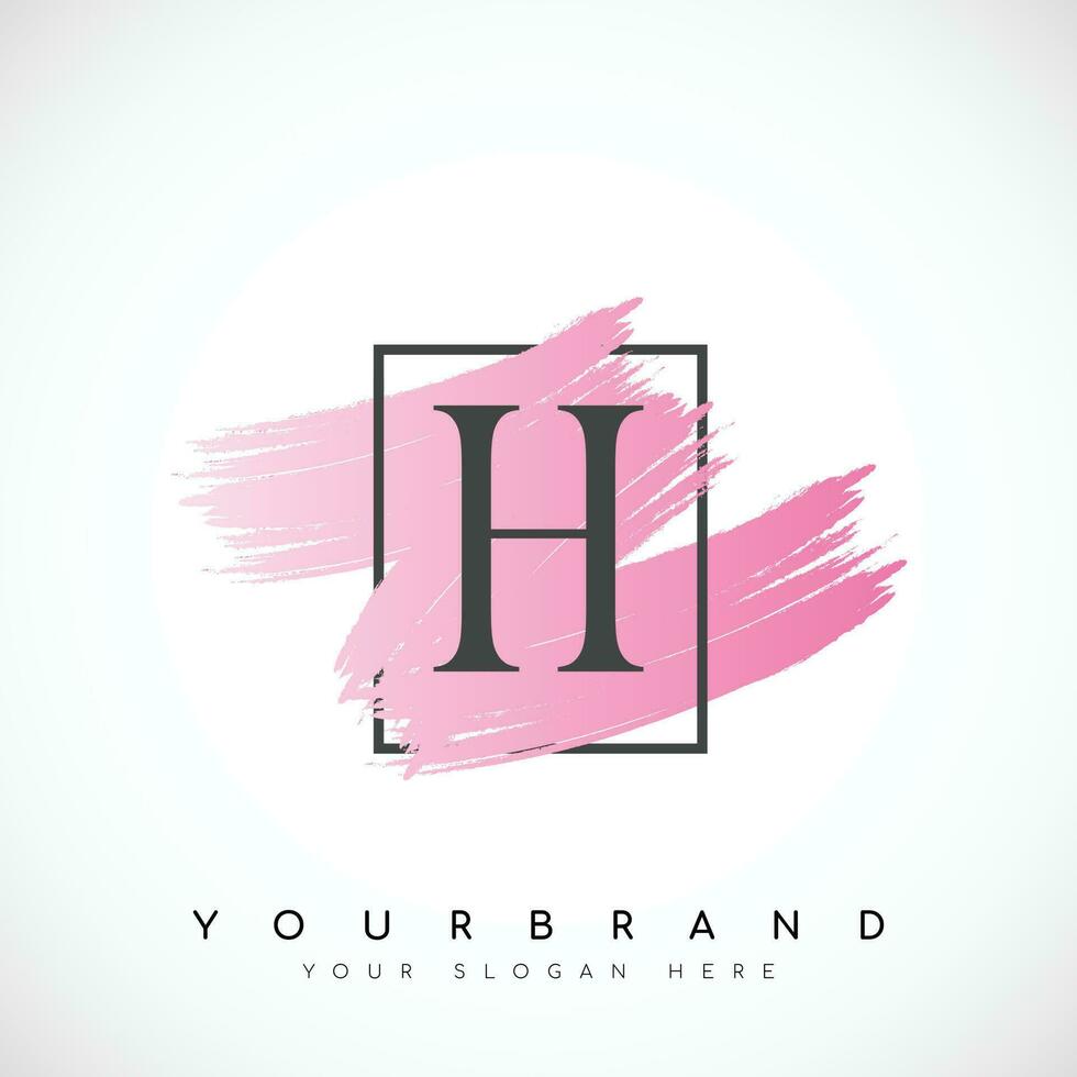 lettera h logo design con rosa spazzola nel nero telaio. vettore illustrazione