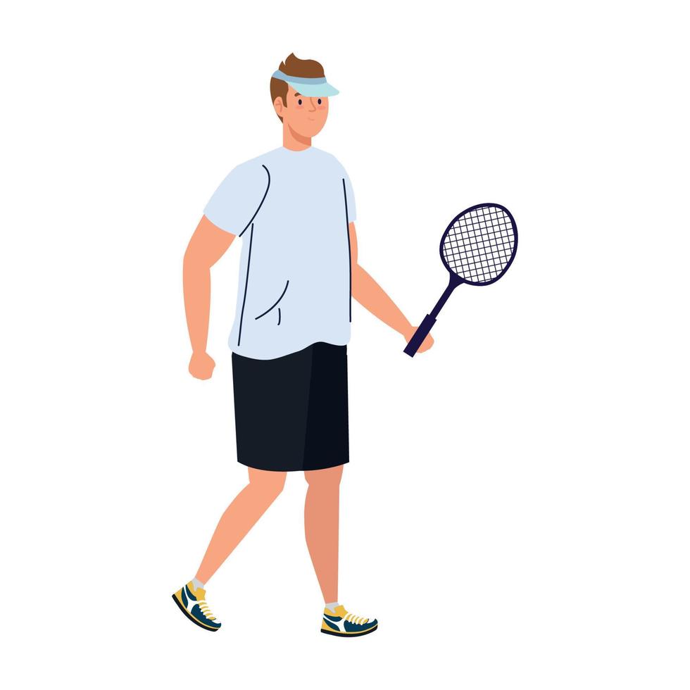 tennis giocatore con racchetta su bianca sfondo vettore