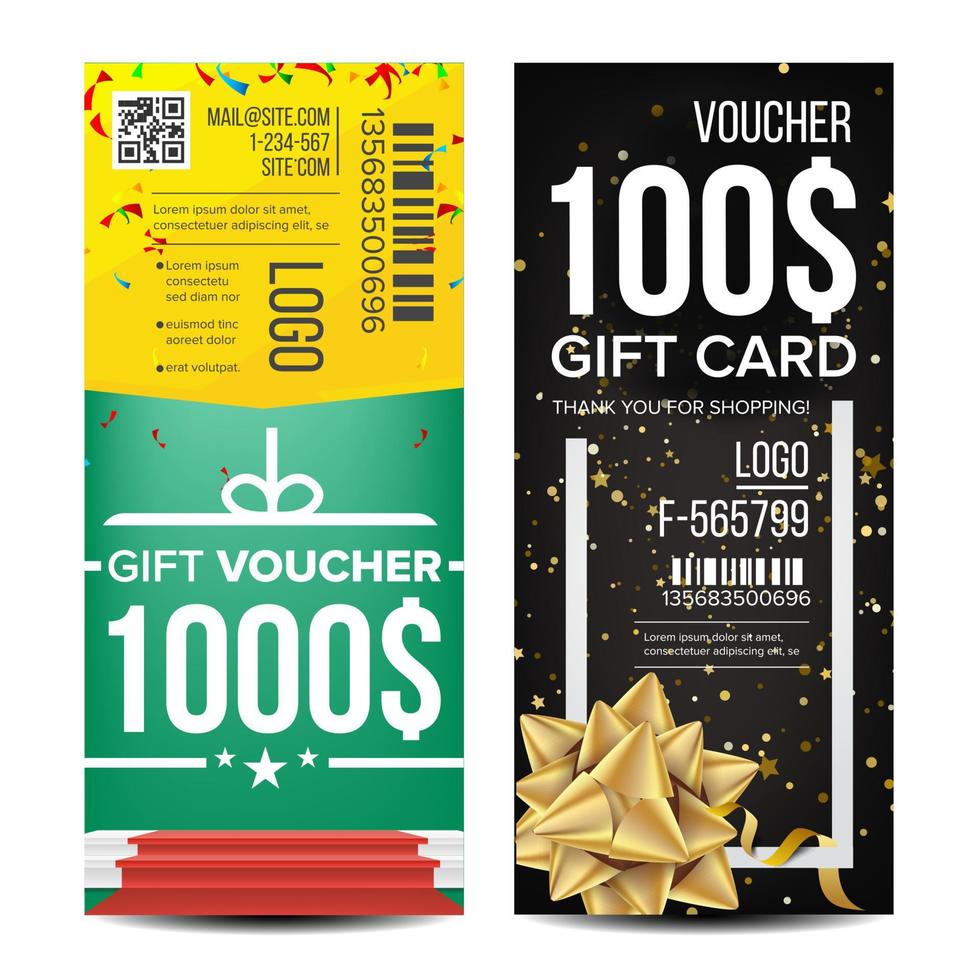 voucher; tagliando design vettore. verticale sconto. regalo voucher; tagliando modello. annuncio. marketing illustrazione vettore