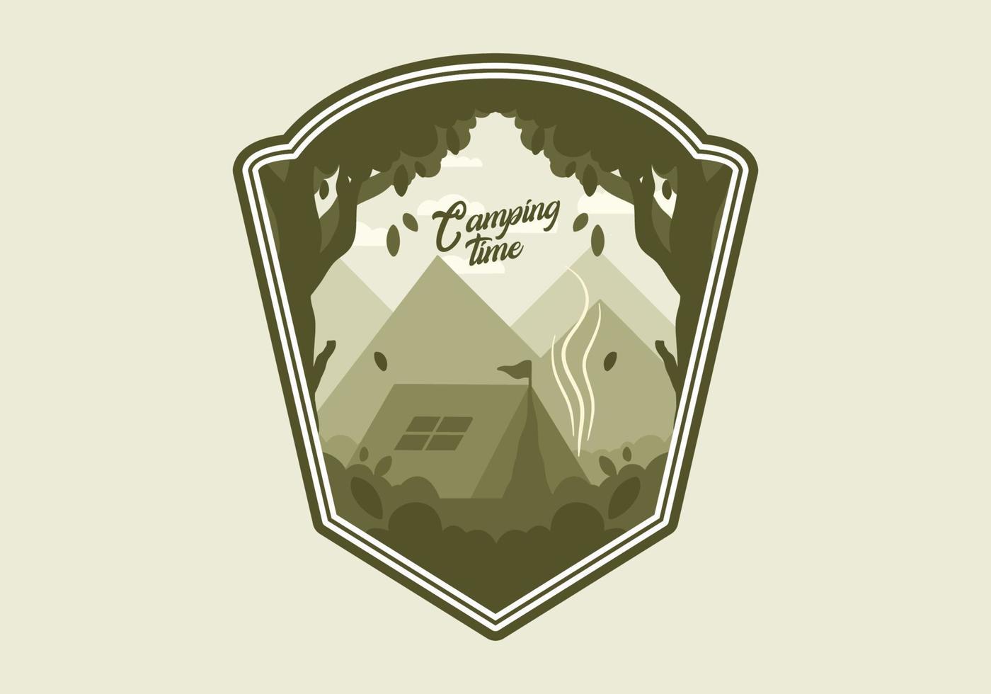 colorato piatto illustrazione di all'aperto campeggio nel il foresta con montagna Visualizza vettore