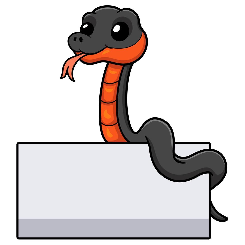 carino ramato acqua serpente cartone animato con vuoto cartello vettore