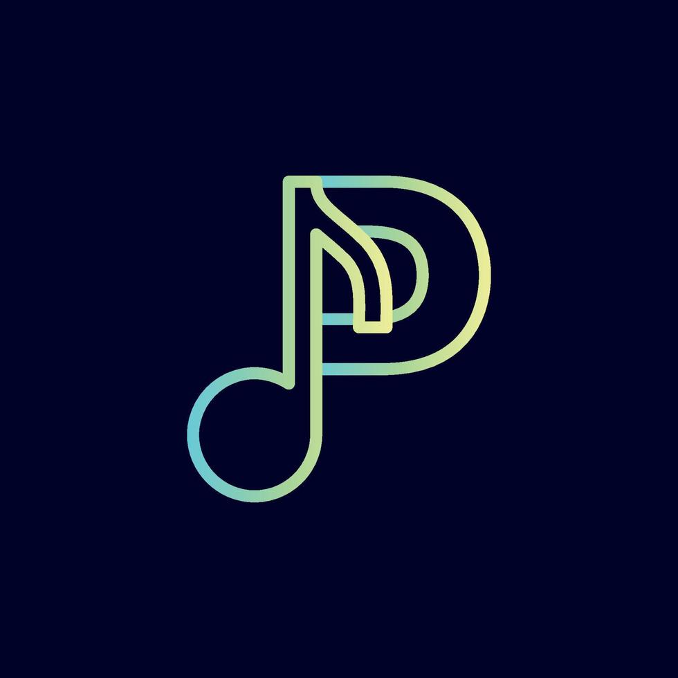 musica Nota logo design marca lettera p vettore