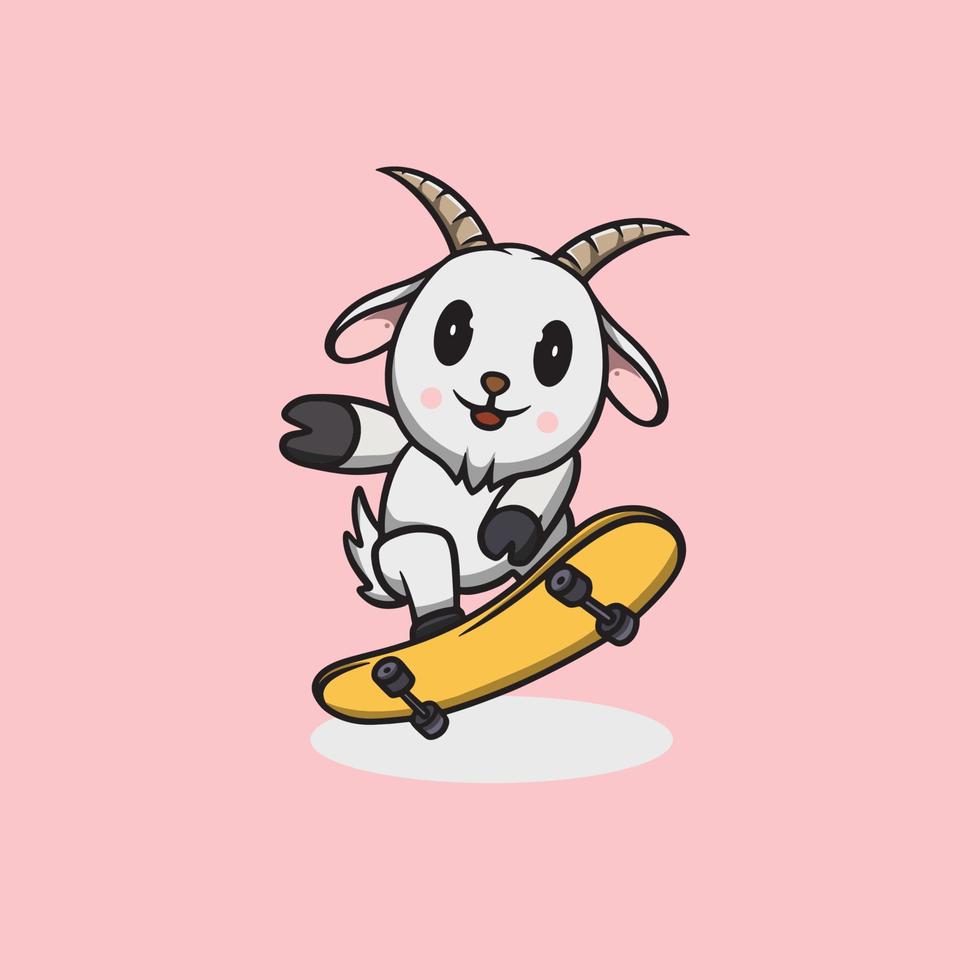 carino capra giocando skateboard cartone animato illustrazione vettore