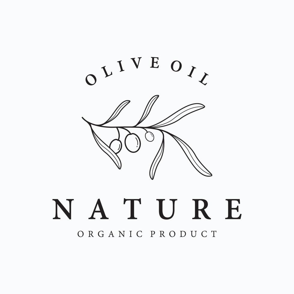 botanico logo modello mano disegnato naturale oliva foglia e frutta .a base di erbe, oliva olio, cosmetico o bellezza. vettore