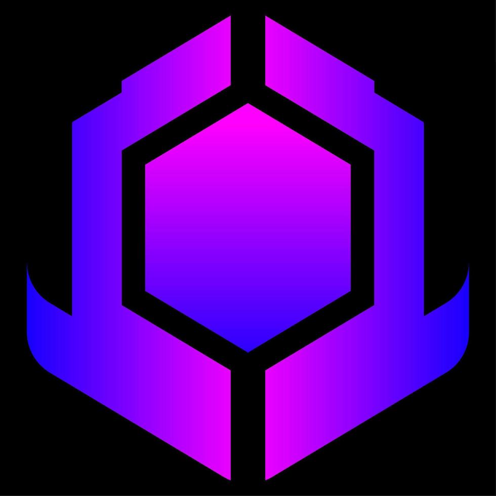 viola blu telaio cubo logo vettore isolato illustrazione. neon cubo distintivo vettore per logo, icona, cartello, simbolo, design o decorazione. astratto logo di cubo nel telaio