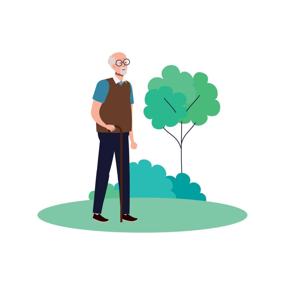 avatar nonno al parco con disegno vettoriale albero