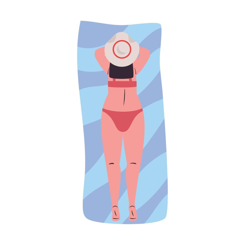 ragazza cartone animato con bikini indietro su asciugamano vettore design