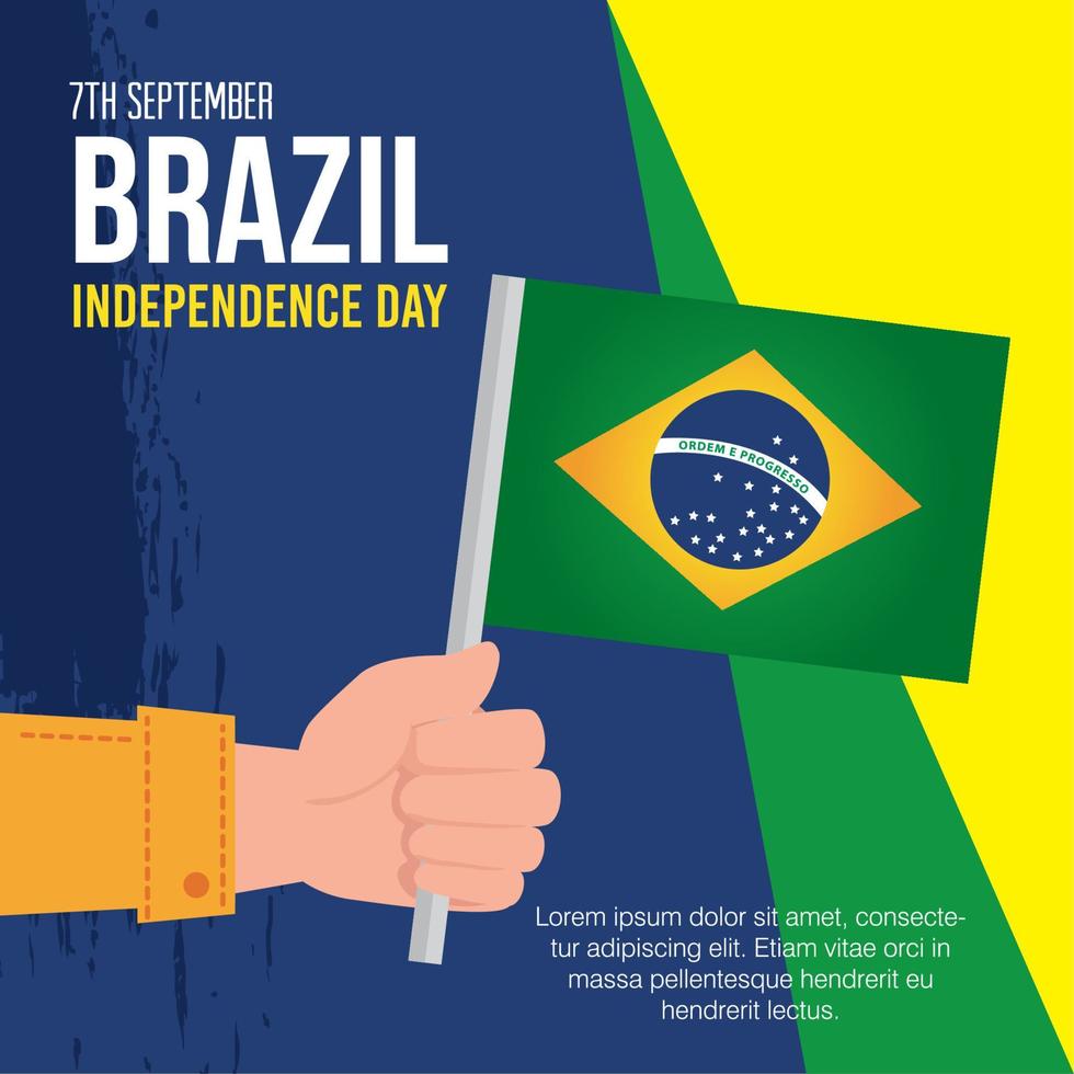 7 settembre, bandiera di celebrazione brasile indipendenza giorno, e mano con bandiera vettore