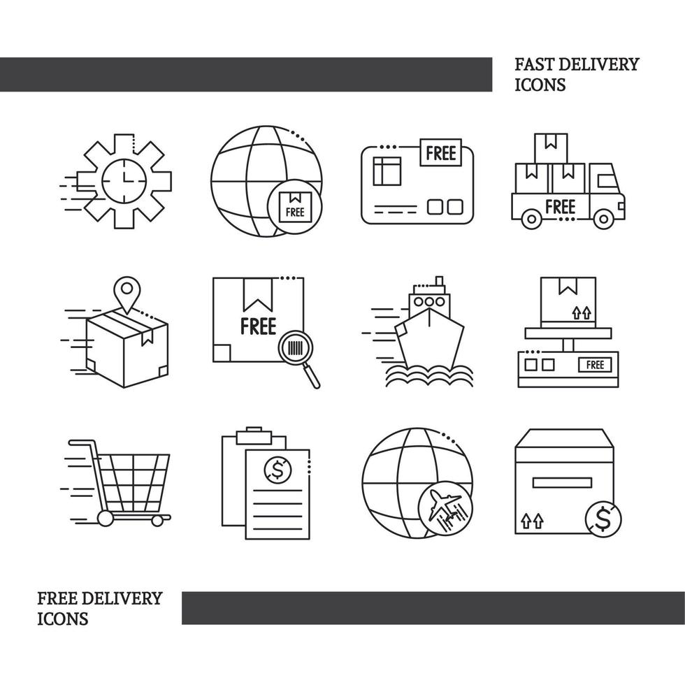 fascio di veloce consegna e gratuito consegna linea stile icone vettore