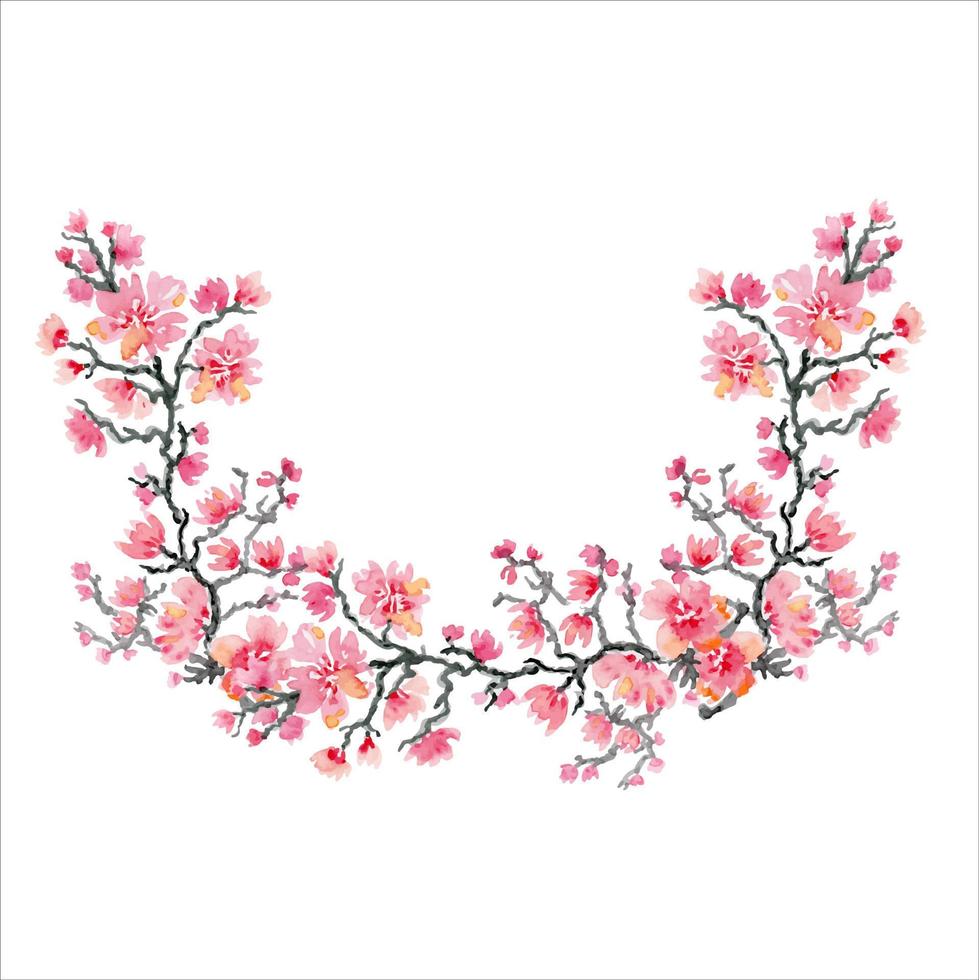 sakura fiori. giapponese ciliegia albero. ghirlanda mazzo di fiori acquerello floreale clipart. vettore