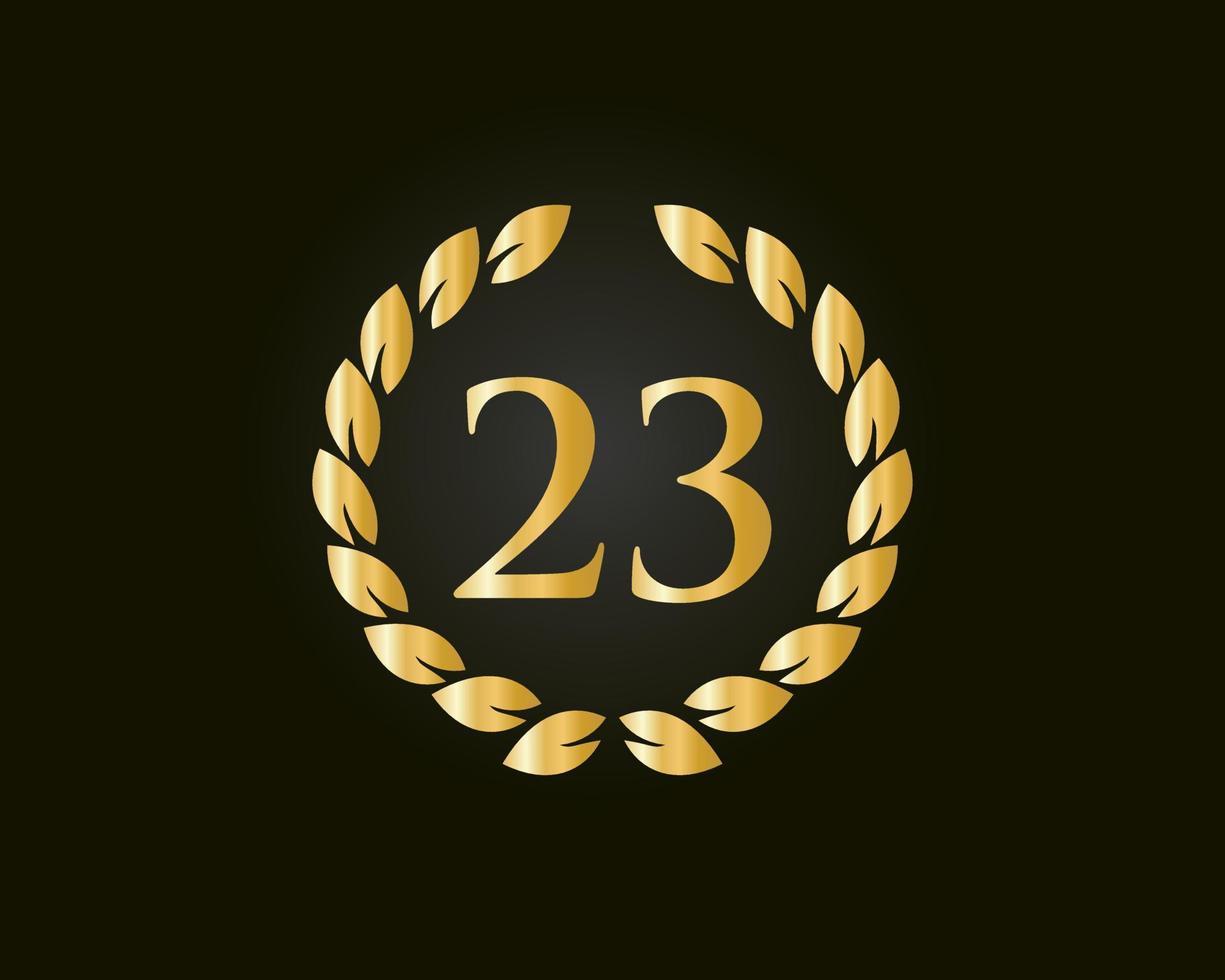 23 anni anniversario logo con d'oro squillare isolato su nero sfondo, per compleanno, anniversario e azienda celebrazione vettore