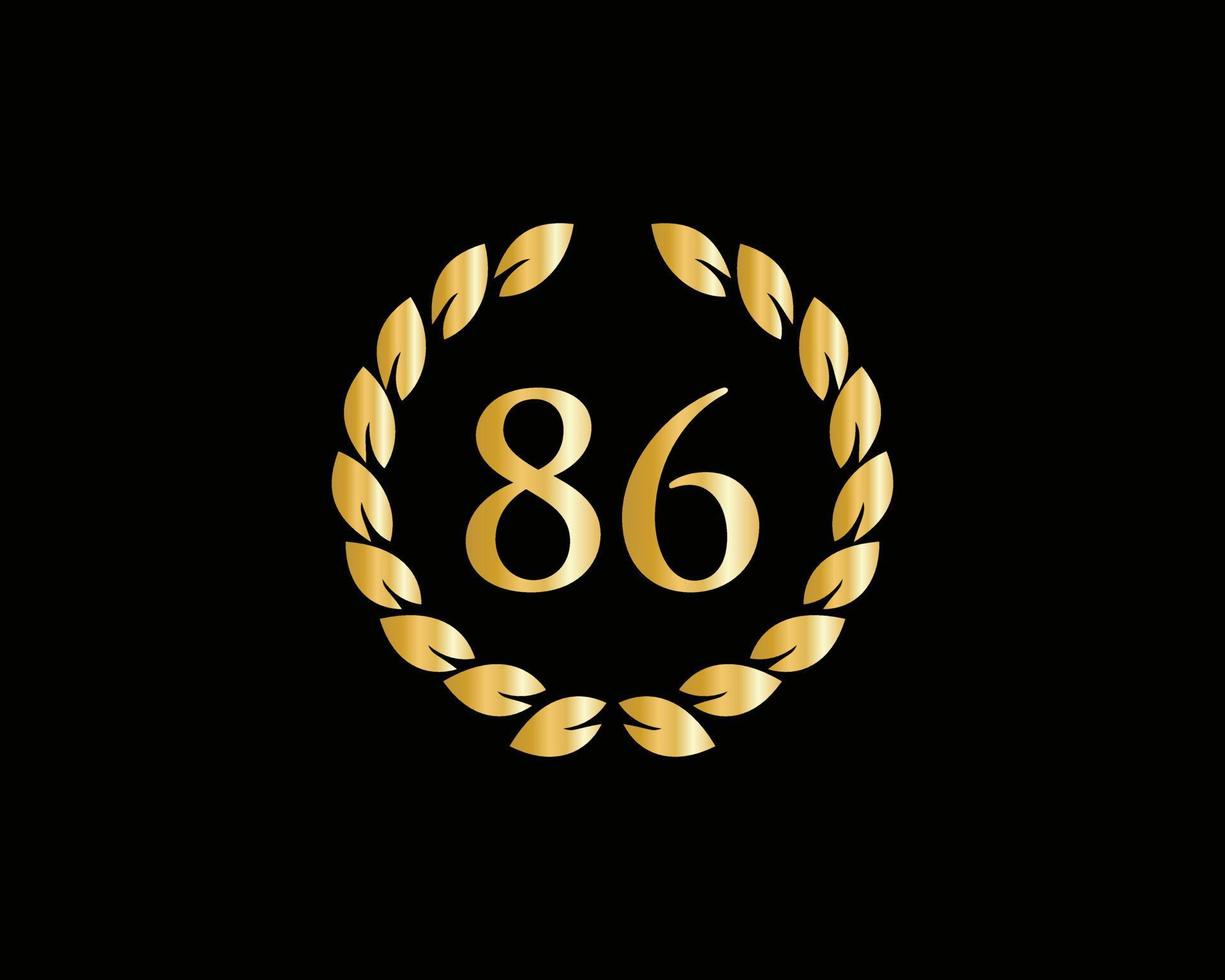 86 anni anniversario logo con d'oro squillare isolato su nero sfondo, per compleanno, anniversario e azienda celebrazione vettore