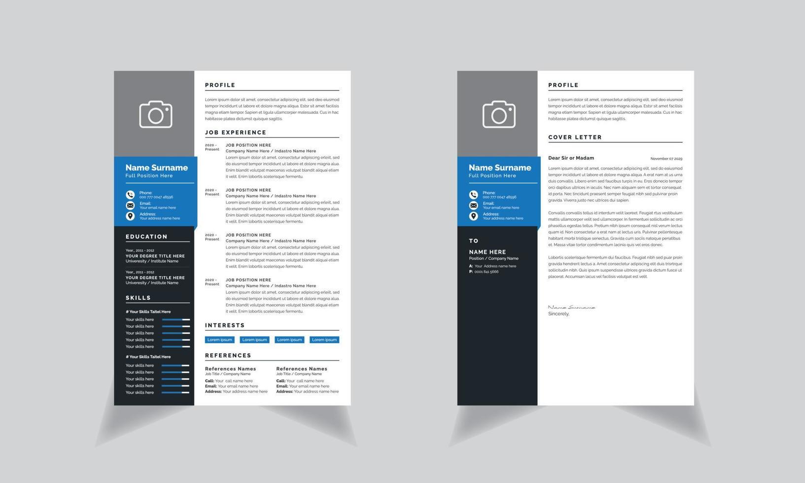 vettore curriculum vitae disposizione impostato CV modello design e copertina lettera