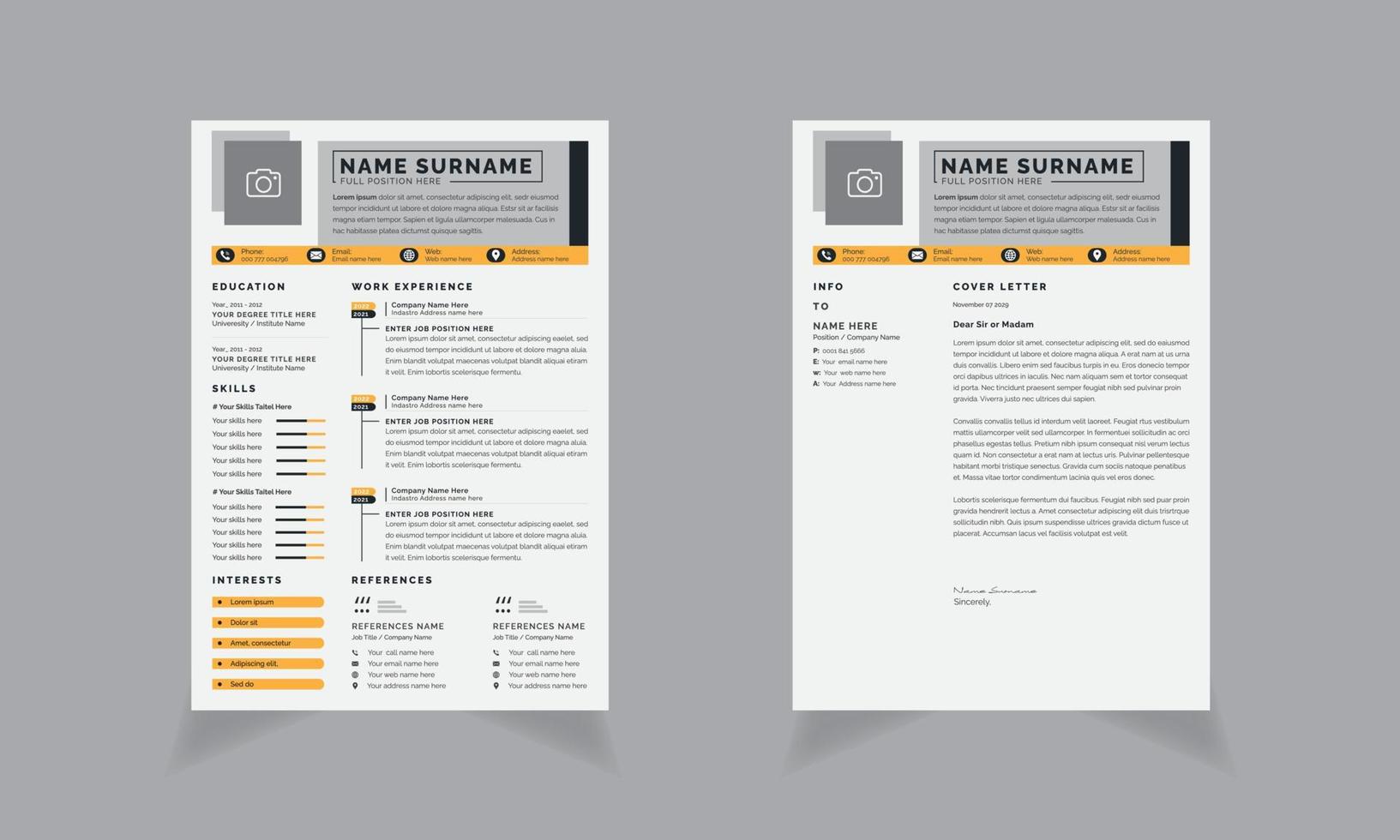 vettore professionale CV curriculum vitae modello design e copertina lettera disposizione