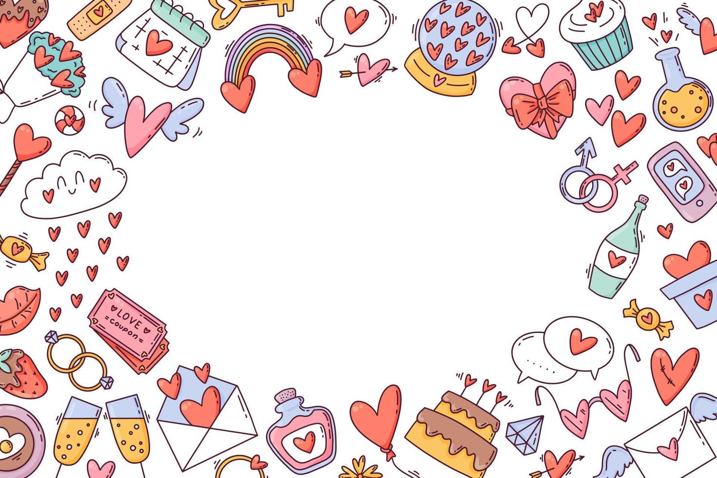 San Valentino giorno cartone animato mano disegnato stile vuoto sfondo vettore