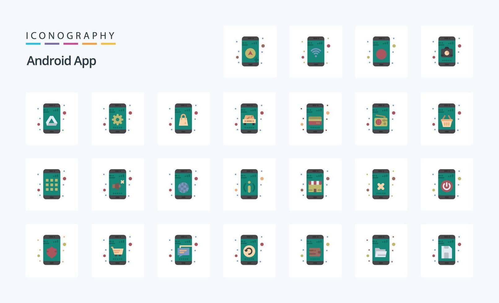 25 androide App piatto colore icona imballare vettore