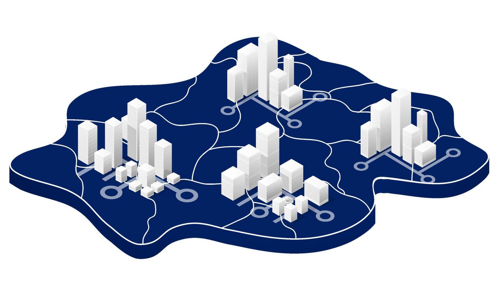 isometrico 3d città megapolis struttura urbano paesaggio superiore Visualizza con strade, case, alberi e trasporto vettore