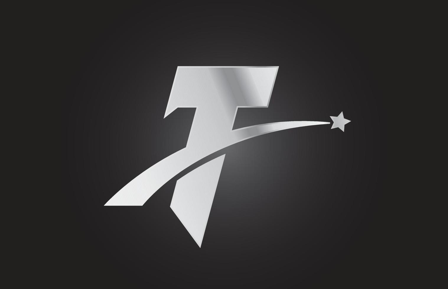 argento metallo t alfabeto lettera logo icona con stella. creativo design per attività commerciale o azienda vettore
