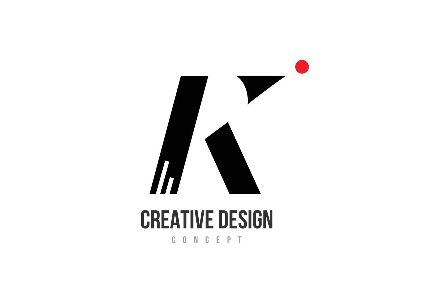 rosso punto K alfabeto lettera logo icona. nero e bianca creativo modello per un' attività commerciale o azienda vettore