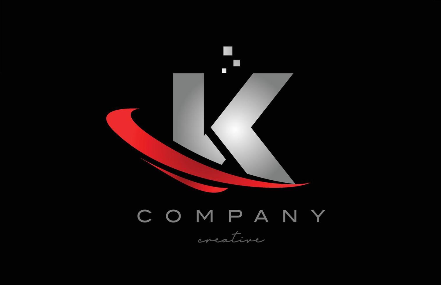 rosso swoosh K alfabeto lettera logo icona con grigio colore. design adatto per un' attività commerciale o azienda vettore