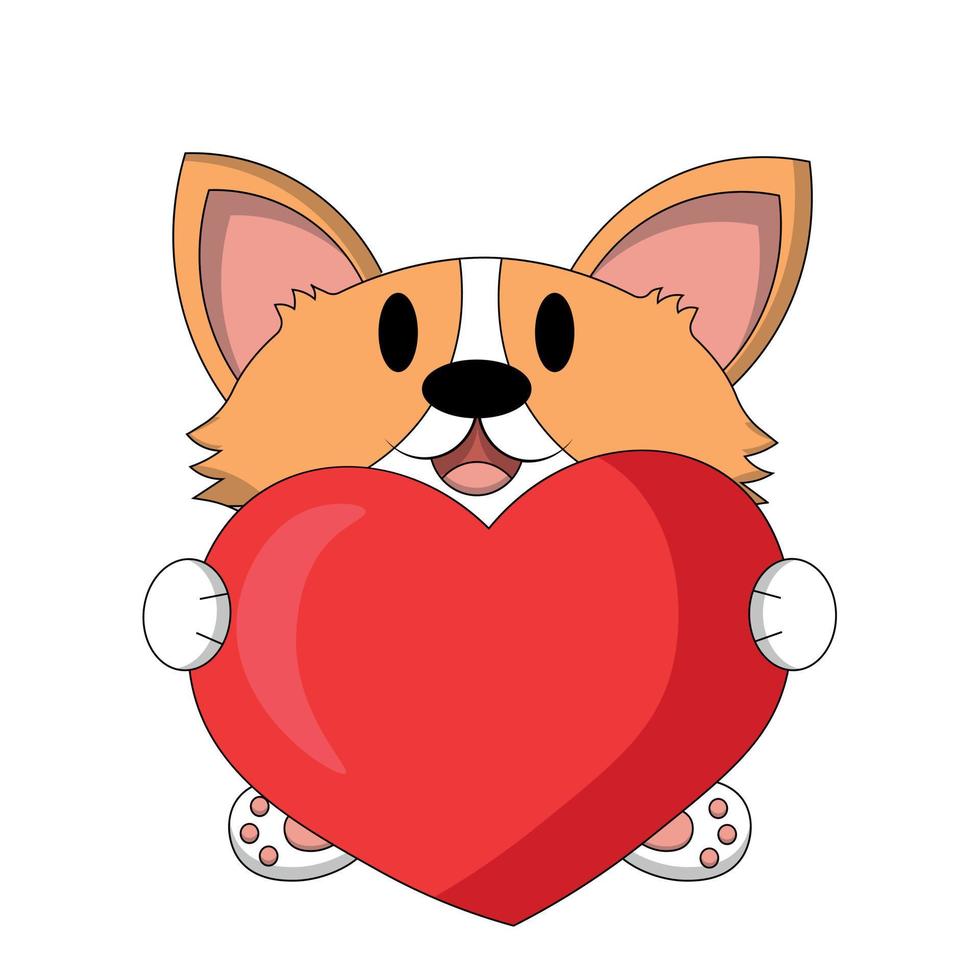 carino cane corgi con cuore. disegnare illustrazione nel colore vettore