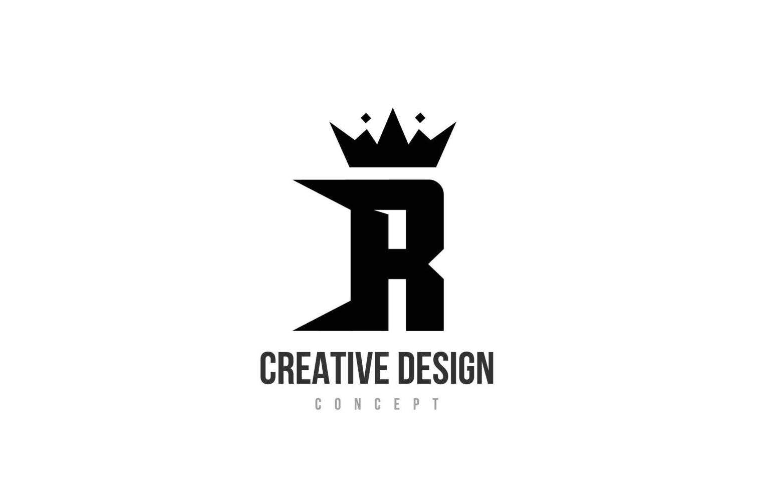r nero e bianca alfabeto lettera logo icona design con re corona e picchi. modello per azienda e attività commerciale vettore