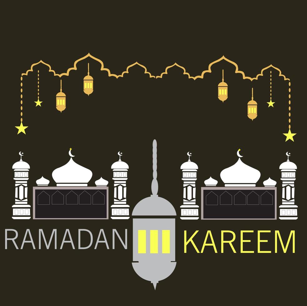 design con sfondo moschea Ramadan kareem e latern.ramadan kareem Arabo calligrafia saluto design islamico linea moschea cupola con latern. vettore