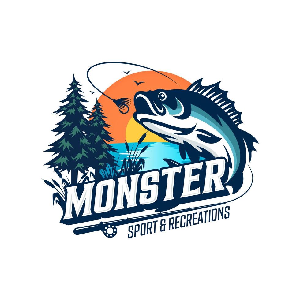 pesca logo design modello illustrazione. sport pesca logo vettore