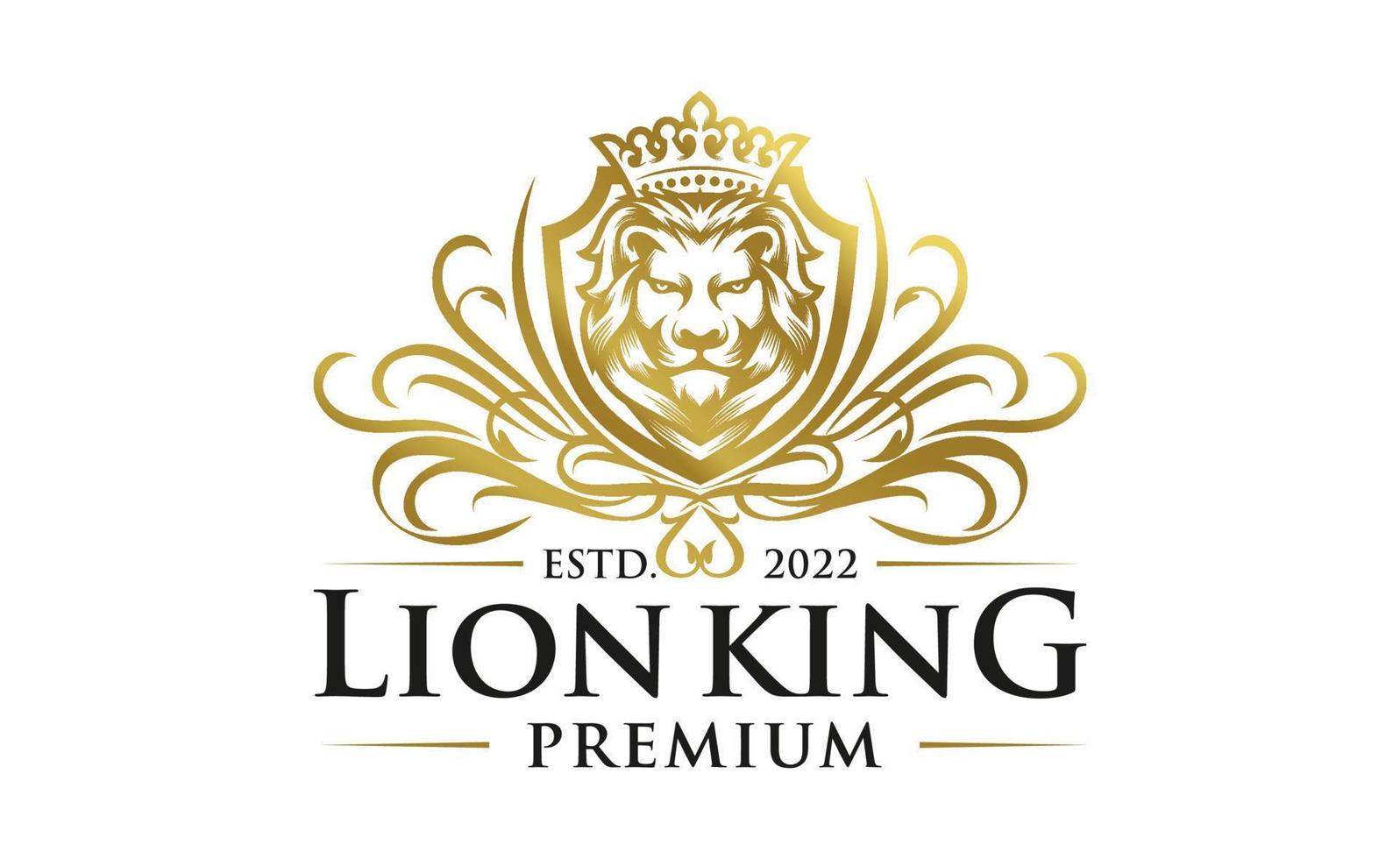reale re Leone corona simboli. elegante oro Leo animale logo. premio lusso marca identità icona. vettore illustrazione.