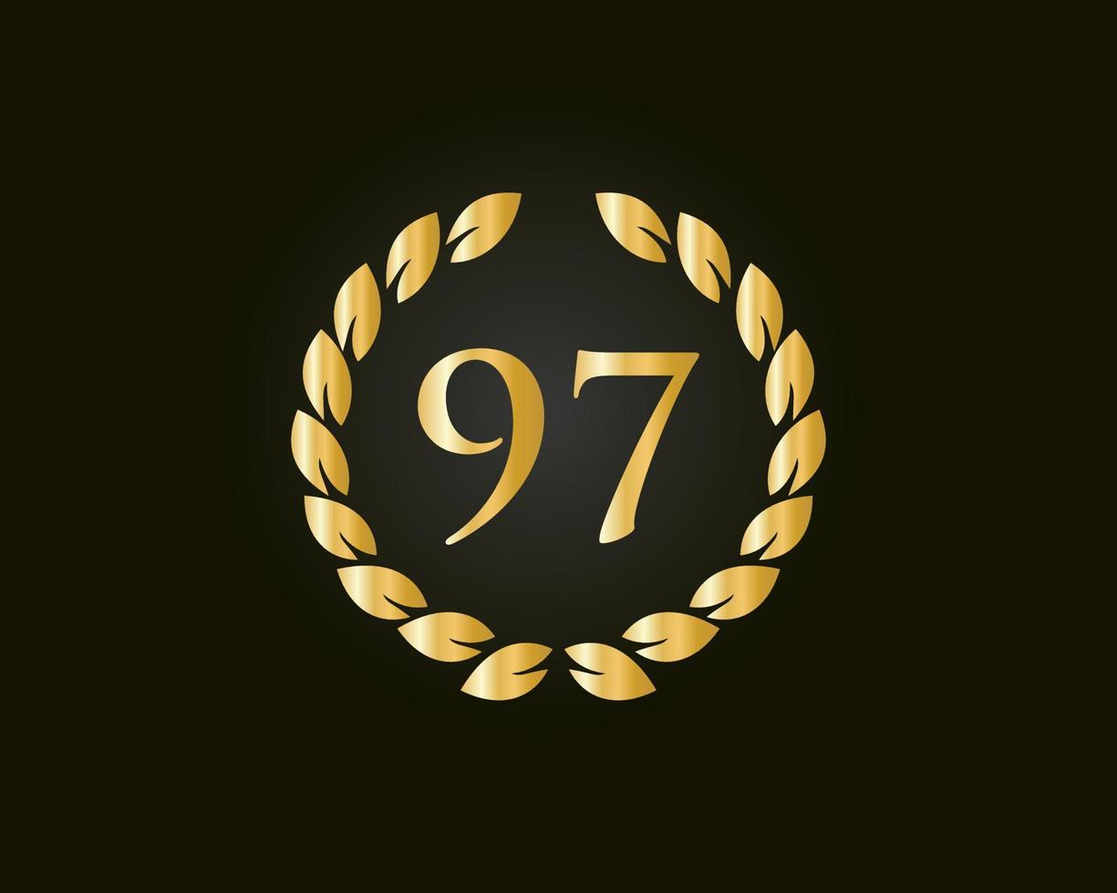 97 anni anniversario logo con d'oro squillare isolato su nero sfondo, per compleanno, anniversario e azienda celebrazione vettore