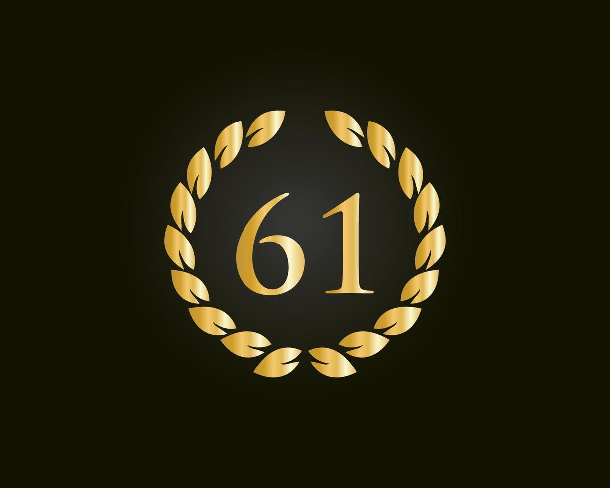 61 anni anniversario logo con d'oro squillare isolato su nero sfondo, per compleanno, anniversario e azienda celebrazione vettore