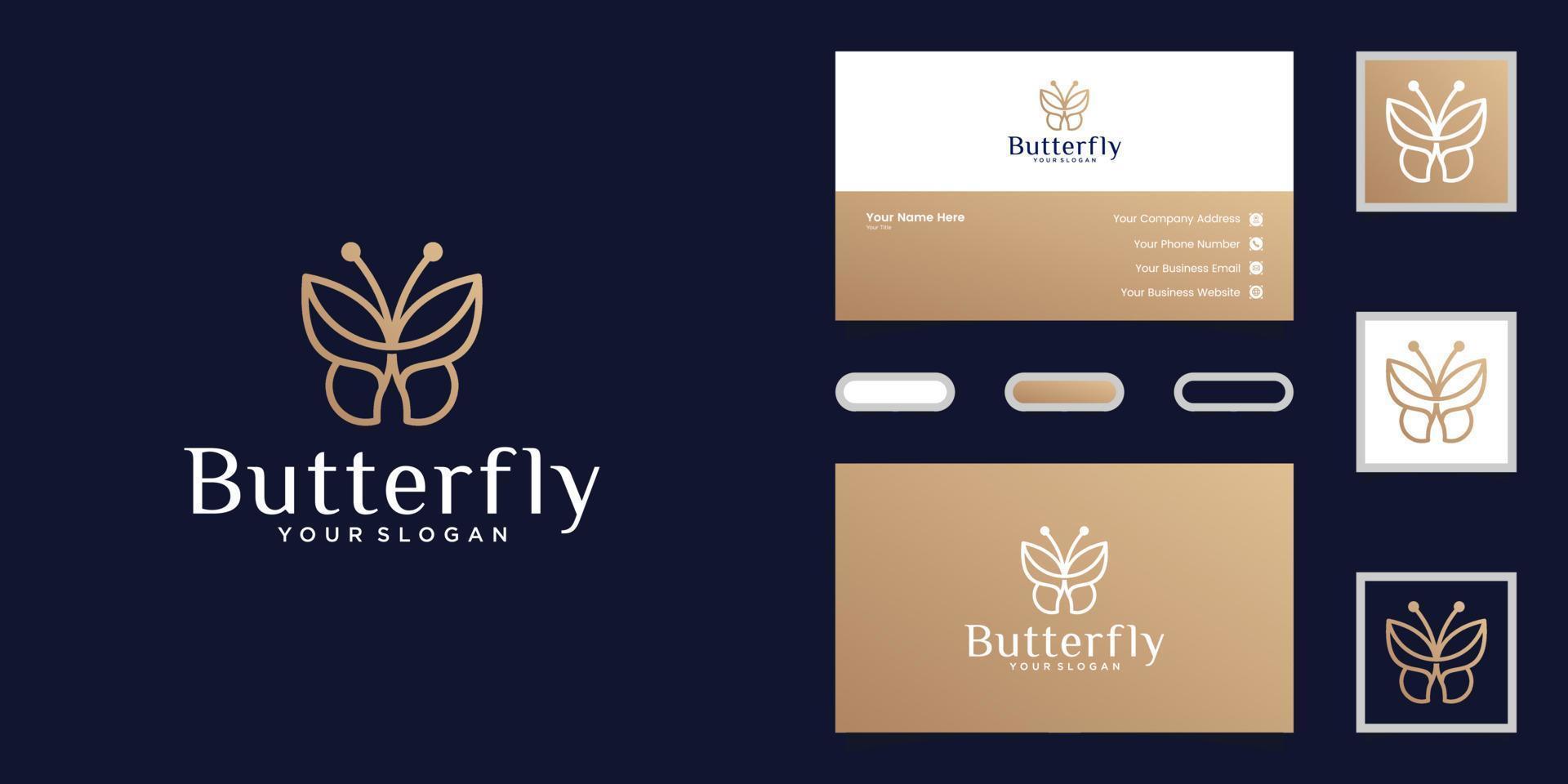 minimalista farfalla logo e attività commerciale carta ispirazione vettore
