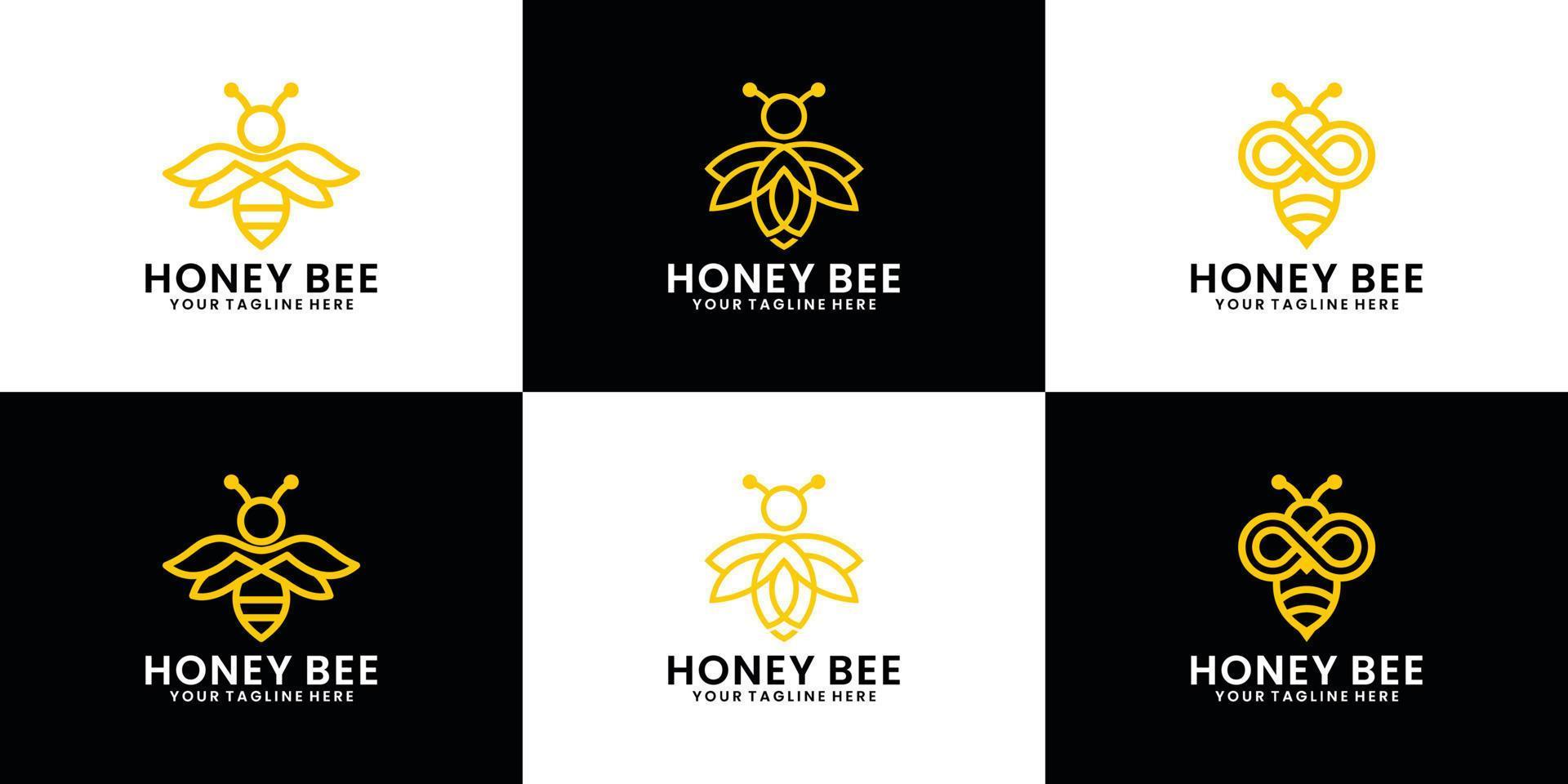 ape animale logo design collezione, miele ape con linea arte stile vettore