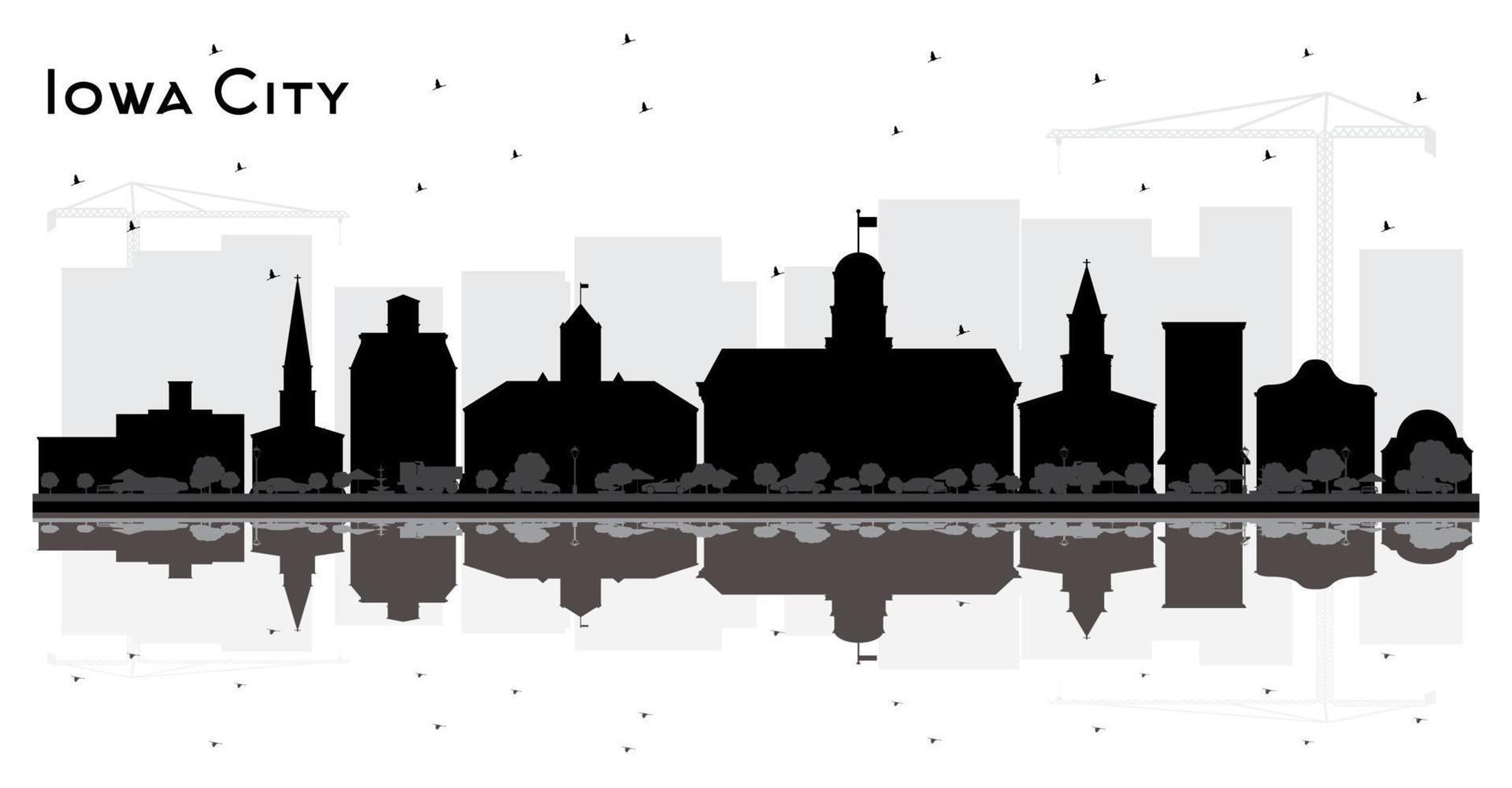 Iowa città orizzonte silhouette con nero edifici e riflessi isolato su bianca. vettore