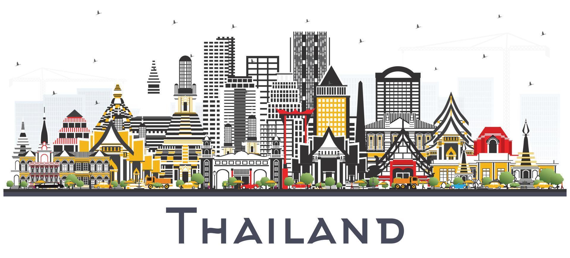 Tailandia città orizzonte con colore edifici isolato su bianca. vettore