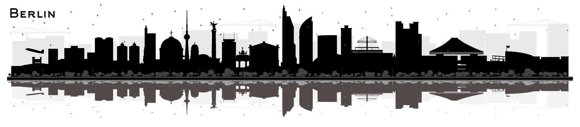 Berlino Germania città orizzonte silhouette con nero edifici e riflessi isolato su bianca. vettore