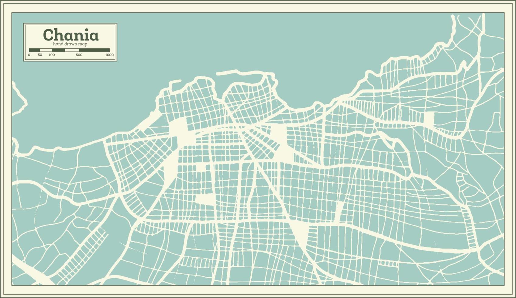 chania Grecia città carta geografica nel retrò stile. schema carta geografica. vettore